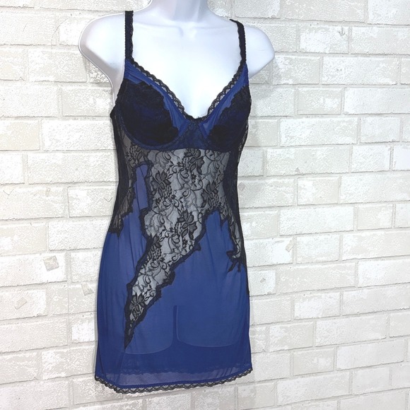 Vtg 90s  Fredericks Hollywood Sheer Lace‎ Chemise Slip Dress Large (Fits S) Vamp - Picture 11 of 11